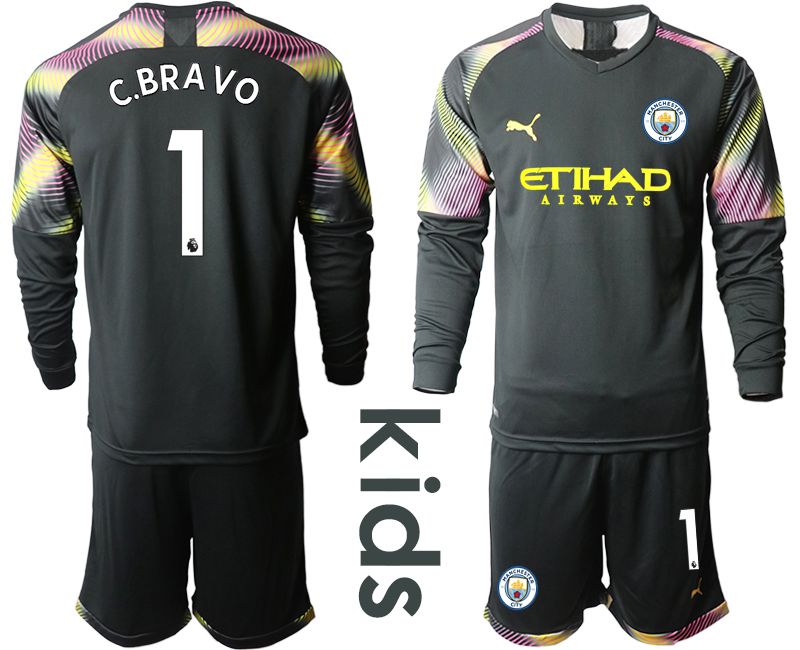 Youth 2019-2020 club Manchester City black goalkeeper Long sleeve #1 Soccer Jerseys->manchester city jersey->Soccer Club Jersey